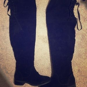 Black suede thigh high boots